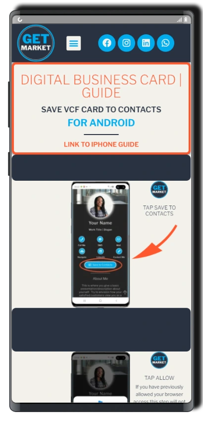 Digital Business Card Android save to contacts 1 - Home
