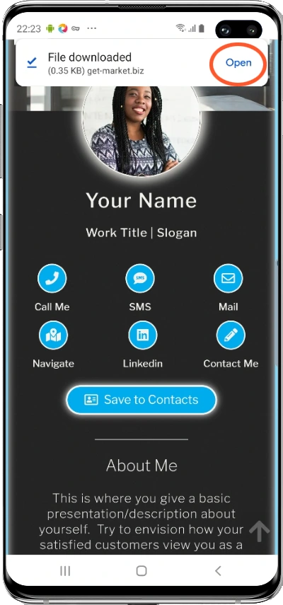 Digital Business Cards Save VCF to contacts Android 3