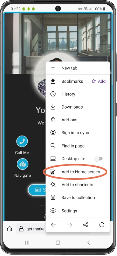 Digital Business Card guide How to save to Home Screen - Android 2