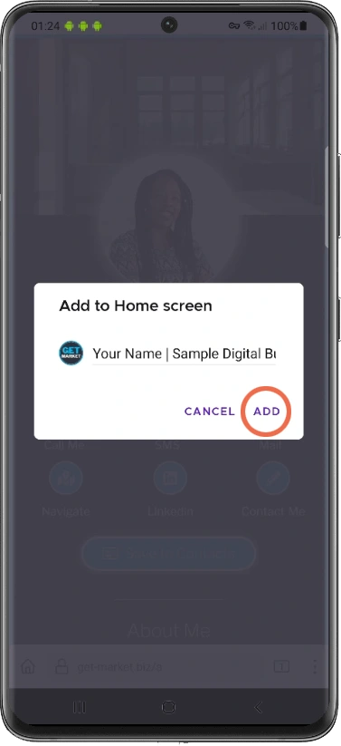 Digital Business Card guide How to save to Home Screen - Android 3
