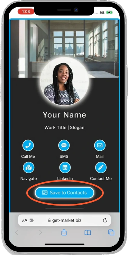 Digital Business Card Save VCF to contacts iPhone 1