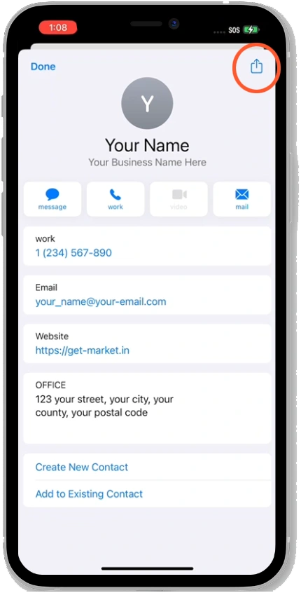 Digital Business Card Save VCF to contacts iPhone 2
