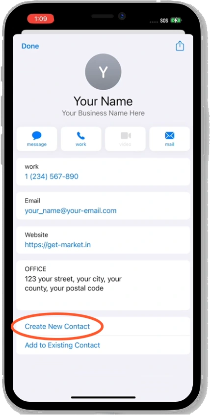 Digital Business Card Save VCF to contacts iPhone 4