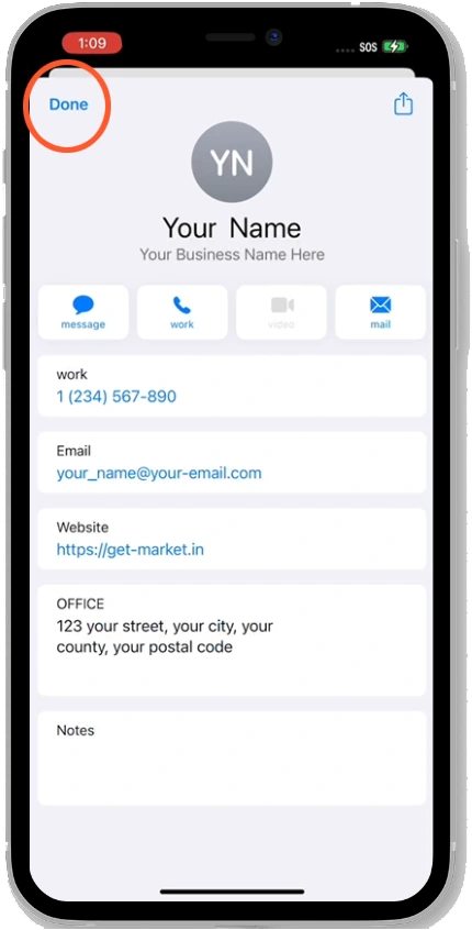 Digital Business Card Save VCF to contacts iPhone 6